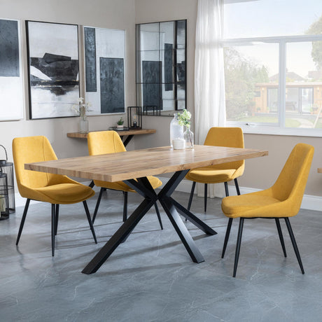 Bronx Industrial Oak Effect Dining Set with Spider Legs - Darwin Yellow Fabric Dining Chair-3