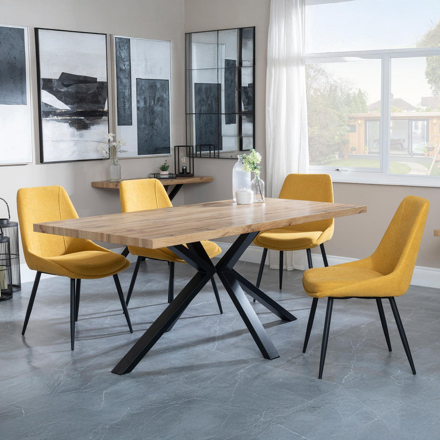 Bronx Industrial Oak Effect Dining Set with Spider Legs - Darwin Yellow Fabric Dining Chair-3