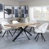 Ezra Oak Dining Set with Black Spider Legs - Ion Cream Boucle Teddy Fabric Swivel Dining Chair