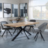 Ezra Oak Dining Set with Black Spider Legs - Ion Dark Grey Velvet Fabric Swivel Dining Chair-3