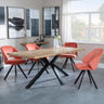 Ezra Oak Dining Set with Black Spider Legs - Ion Orange Velvet Fabric Swivel Dining Chair-4