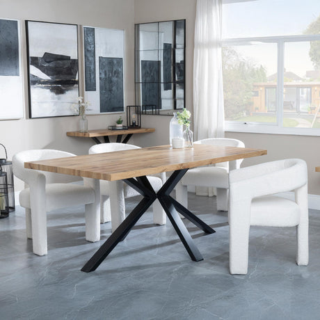 Bronx Industrial Oak Effect Dining Set with Spider Legs - Kiefer Cream Boucle Fabric Dining Chair-2