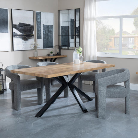Bronx Industrial Oak Effect Dining Set with Spider Legs - Kiefer Grey Boucle Fabric Dining Chair