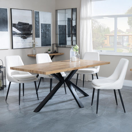Ezra Oak Dining Set with Black Spider Legs - Peyton Cream Fabric Dining Chair-4