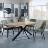Ezra Oak Dining Set with Black Spider Legs - Peyton Green Fabric Dining Chair