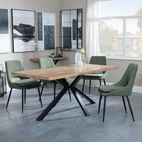 Ezra Oak Dining Set with Black Spider Legs - Peyton Green Fabric Dining Chair-3