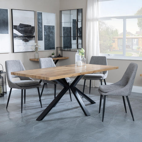 Ezra Oak Dining Set with Black Spider Legs - Peyton Grey Fabric Dining Chair-3