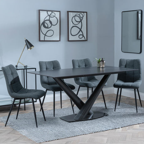 Maldon Black Ceramic Dining Set - Corona Light Grey Fabric Dining Chair-7