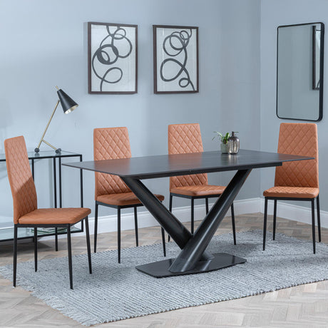 Maldon Black Ceramic Dining Set - Metro Burnt Orange Leather Dining Chair with Black Legs-6