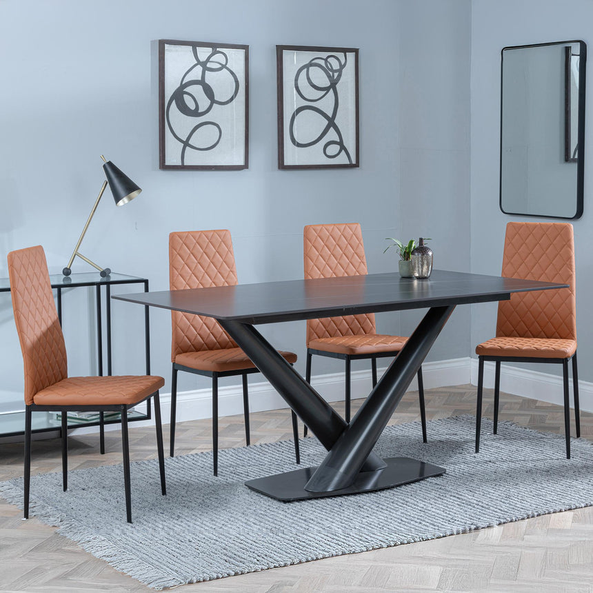 Maldon Black Ceramic Dining Set - Metro Burnt Orange Leather Dining Chair with Black Legs-6
