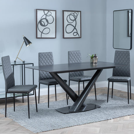 Maldon Black Ceramic Dining Set - Metro Grey Leather Dining Chair with Black Legs-2
