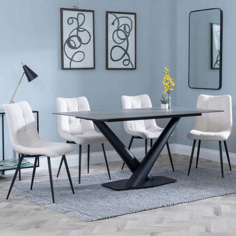 Maldon Grey Ceramic Dining Set - Corona Beige Fabric Dining Chair-3