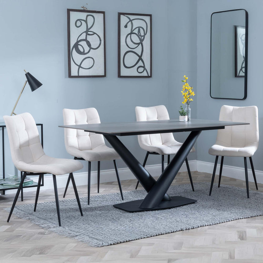 Maldon Grey Ceramic Dining Set - Corona Beige Fabric Dining Chair-3