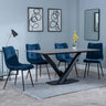Maldon Grey Ceramic Dining Set - Corona Blue Fabric Dining Chair-5
