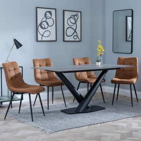 Maldon Grey Ceramic Dining Set - Corona Brown Fabric Dining Chair-8