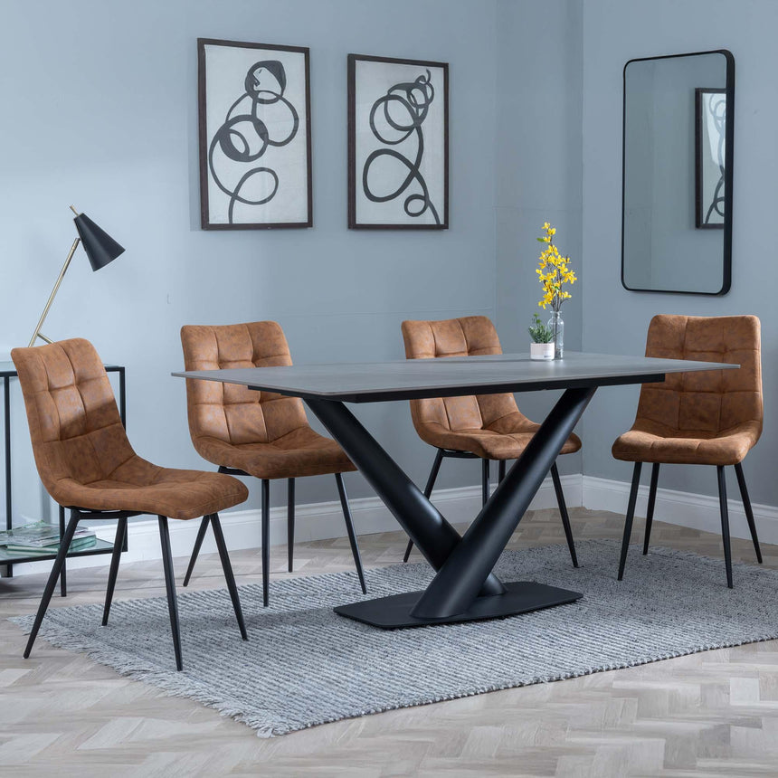 Maldon Grey Ceramic Dining Set - Corona Brown Fabric Dining Chair-8
