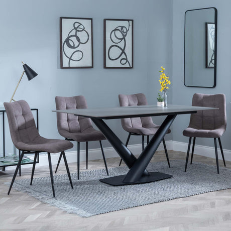 Maldon Grey Ceramic Dining Set - Corona Camel Fabric Dining Chair-4