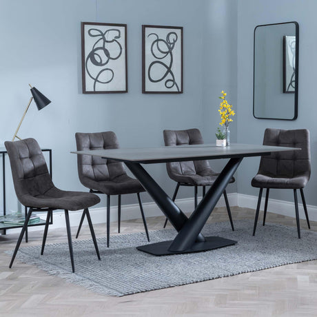 Maldon Grey Ceramic Dining Set - Corona Grey Fabric Dining Chair-9