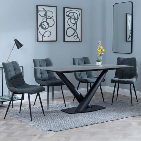 Maldon Grey Ceramic Dining Set - Corona Light Grey Fabric Dining Chair-7