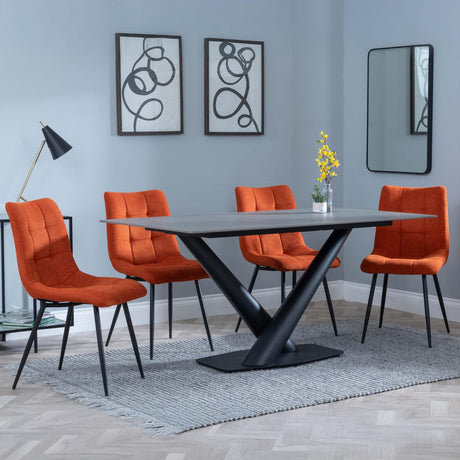 Maldon Grey Ceramic Dining Set - Corona Orange Fabric Dining Chair-2