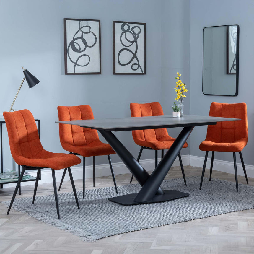 Maldon Grey Ceramic Dining Set - Corona Orange Fabric Dining Chair-2