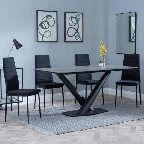 Maldon Grey Ceramic Dining Set - Lido Black Fabric Dining Chair with Black Legs