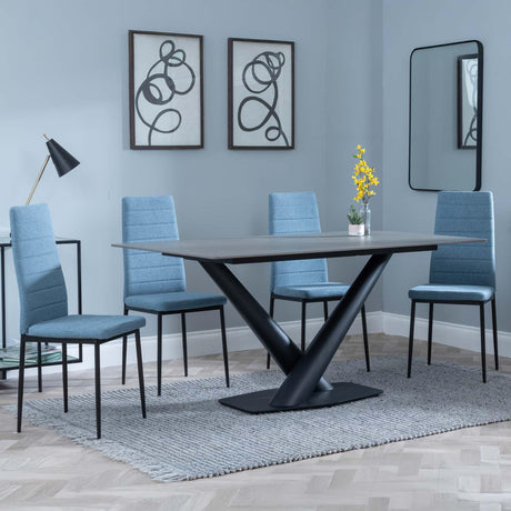 Maldon Grey Ceramic Dining Set - Lido Blue Fabric Dining Chair with Black Legs-2