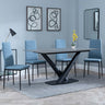 Maldon Grey Ceramic Dining Set - Lido Blue Fabric Dining Chair with Black Legs-2