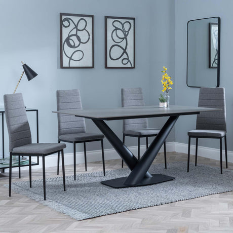 Maldon Grey Ceramic Dining Set - Lido Dark Grey Fabric Dining Chair with Black Legs-4