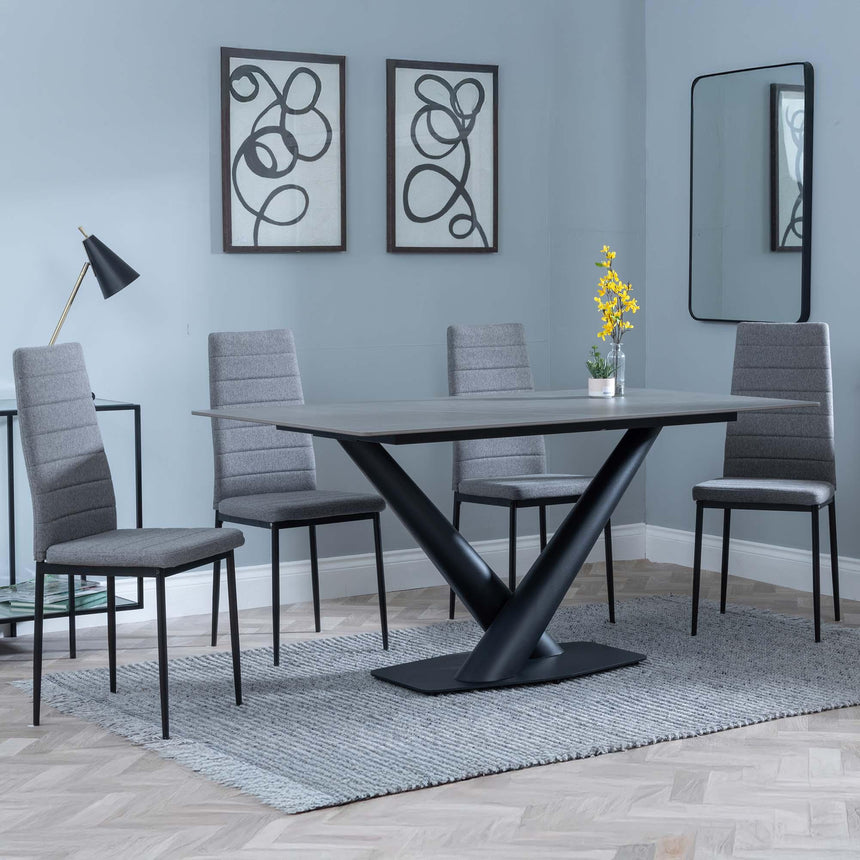 Maldon Grey Ceramic Dining Set - Lido Dark Grey Fabric Dining Chair with Black Legs-4