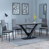 Maldon Grey Ceramic Dining Set - Lido Dark Grey Fabric Dining Chair with Black Legs-4