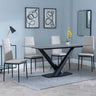 Maldon Grey Ceramic Dining Set - Lido Sand Fabric Dining Chair with Black Legs-3