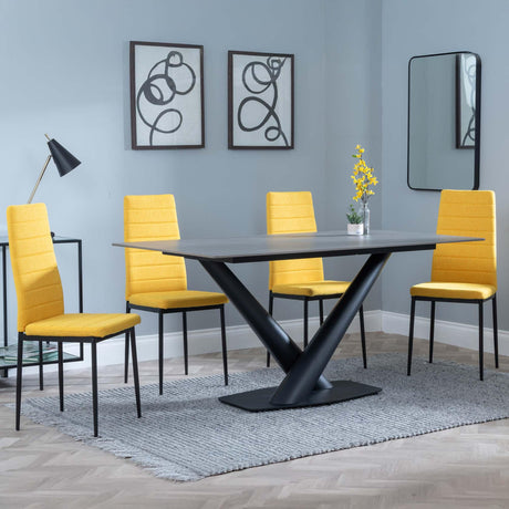 Maldon Grey Ceramic Dining Set - Lido Yellow Fabric Dining Chair with Black Legs-5