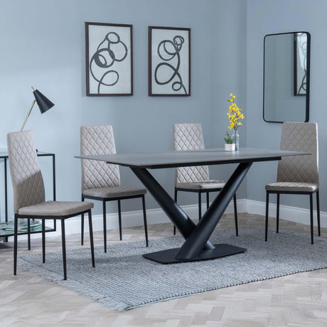 Maldon Grey Ceramic Dining Set - Metro Beige Leather Dining Chair with Black Legs-5