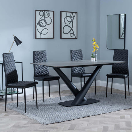 Maldon Grey Ceramic Dining Set - Metro Black Leather Dining Chair with Black Legs-4