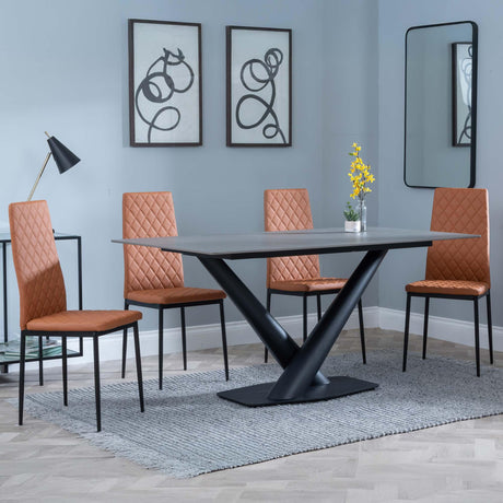 Maldon Grey Ceramic Dining Set - Metro Burnt Orange Leather Dining Chair with Black Legs-6