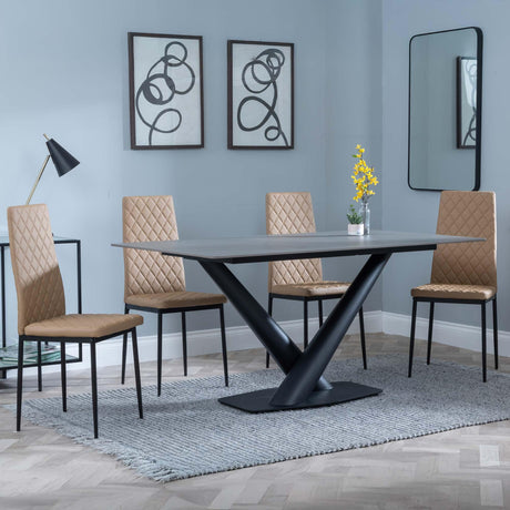 Maldon Grey Ceramic Dining Set - Metro Cappuccino Leather Dining Chair with Black Legs-2