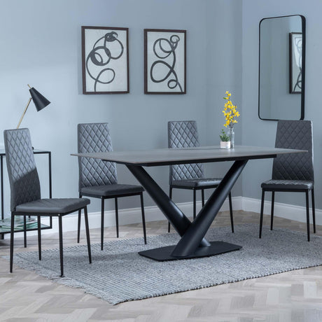 Maldon Grey Ceramic Dining Set - Metro Grey Leather Dining Chair with Black Legs-3