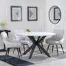 Novara White Ceramic 4 Seater Round Dining Set - 4 Ace Beige Fabric Swivel Dining Chair-2