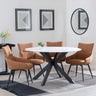 Novara White Ceramic 4 Seater Round Dining Set - 4 Ace Orange Fabric Swivel Dining Chair-3