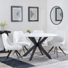 Novara White Ceramic 4 Seater Round Dining Set - 4 Arctic Cream Velvet Fabric Swivel Dining Chair-4