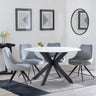Novara White Ceramic 4 Seater Round Dining Set - 4 Arctic Grey Velvet Fabric Swivel Dining Chair-2
