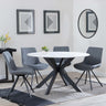 Novara White Ceramic 4 Seater Round Dining Set - 4 Boden Grey Fabric Swivel Dining Chair-6