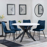 Novara White Ceramic 4 Seater Round Dining Set - 4 Corona Blue Fabric Dining Chair-4