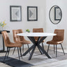 Novara White Ceramic 4 Seater Round Dining Set - 4 Corona Brown Fabric Dining Chair-8