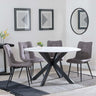Novara White Ceramic 4 Seater Round Dining Set - 4 Corona Camel Fabric Dining Chair-3