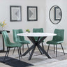 Novara White Ceramic 4 Seater Round Dining Set - 4 Corona Green Fabric Dining Chair-6