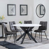 Novara White Ceramic 4 Seater Round Dining Set - 4 Corona Grey Fabric Dining Chair-9