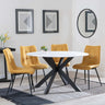 Novara White Ceramic 4 Seater Round Dining Set - 4 Corona Yellow Fabric Dining Chair-5