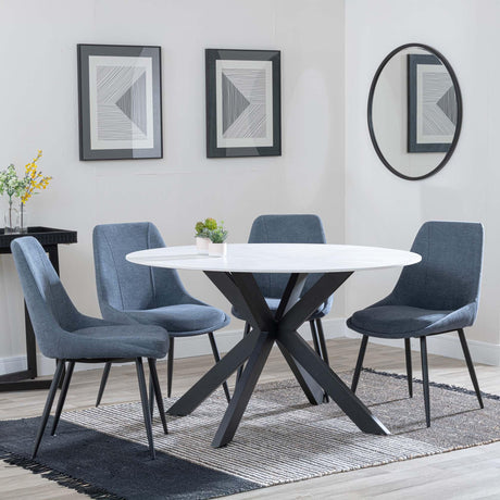Novara White Ceramic 4 Seater Round Dining Set - 4 Darwin Dark Grey Fabric Dining Chair-5